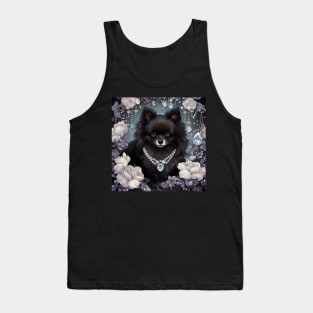 Jewelled Black Pom Tank Top